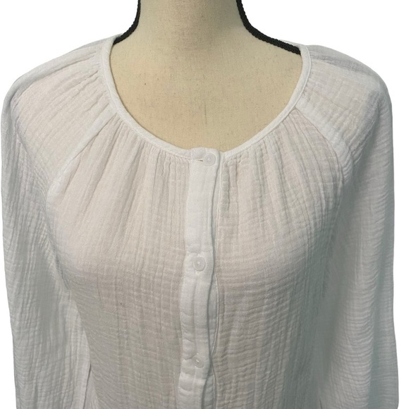 BeachLunchLounge Button-up White Shirt Coverup Size Small Long Sleeve - Picture 2 of 9